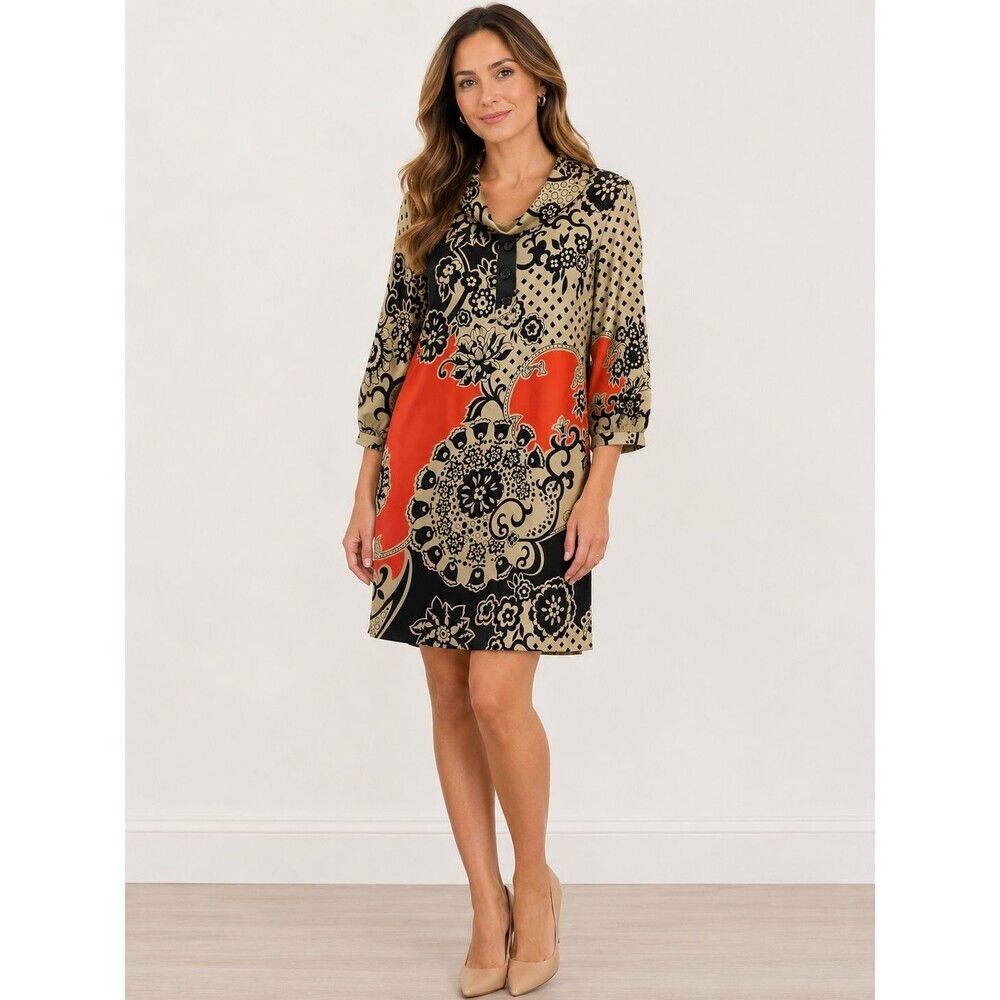 Tibi 100% Silk Shift Dress Size 2 Bold Geometric Print Button Detail Lined